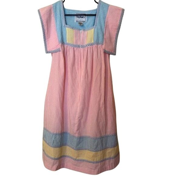 Saybury Vintage 80's Gingham Seersucker Zip Up Patchwork Tiered House Dress XS - Picture 10 of 10